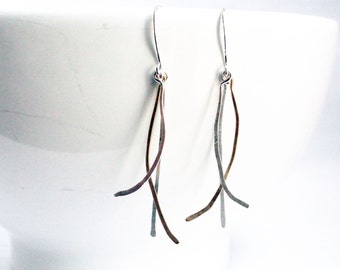 Branch earrings - twig earrings - metal branches - silver and gold - hammered earrings - hammered wire - rustic earrings - wire earrings