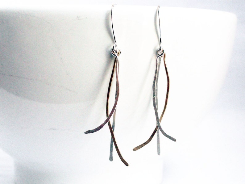 Branch earrings twig earrings metal branches silver and gold hammered earrings hammered wire rustic earrings wire earrings image 1