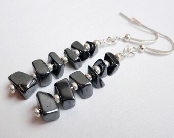 Hematite earrings - chip earrings - black earrings - abstract earrings - tower earrings - stack earrings - healing stones