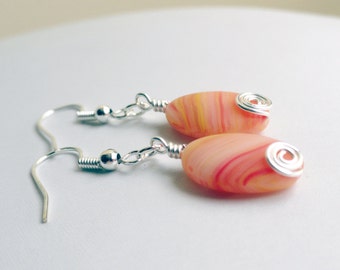 Orange earrings - orange oval earrings - spiral earrings - silver spiral - peach earrings - beaded earrings - orange zest earrings