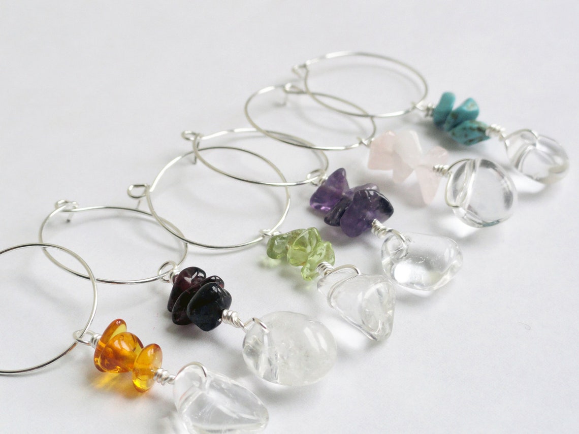 Beaded Wine Charms Semi Precious Charms Wine Glass Charm Etsy