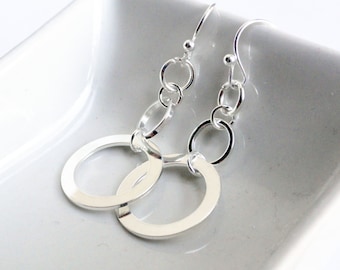 Washer earrings - silver washers - minimalist earrings - silver hoop earrings - washer dangles - saturn ring earrings - circular earrings