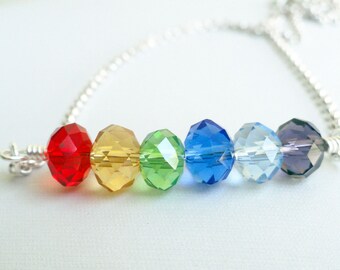 Chakra necklace - crystal necklace - rainbow necklace - crystal bar necklace - multi color necklace - stack necklace