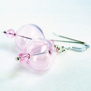 Handblown glass bead earrings baby pink blown glass earrings sterling silver pink earrings pink glass earrings large pink glass bead image 4