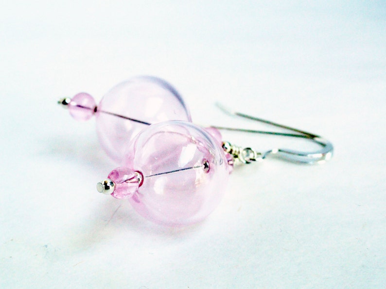 Handblown glass bead earrings baby pink blown glass earrings sterling silver pink earrings pink glass earrings large pink glass bead image 4