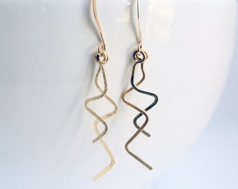 Zig zag earrings - zigzag earrings - metal zig zag - gold zig zag - hammered earrings - hammered wire - hammered silver - wire earrings