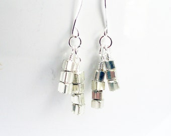 Silver cube earrings - glass cube earrings - space age earrings - square silver cubes - silver stack earrings - cube earrings - abstract