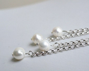 Pearl chain earrings - cream pearl earrings - pearl drop earrings - freshwater pearl - wedding earrings - cream pearl dangles