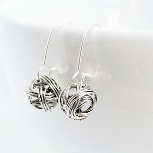 Wire bead earrings ball earrings antique silver wire earrings long wire earrings silver ball bead earrings wire wrapped beads image 1