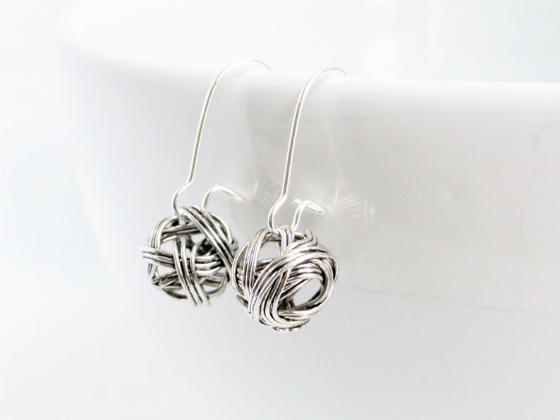 Wire bead earrings ball earrings antique silver wire earrings long wire earrings silver ball bead earrings wire wrapped beads image 1
