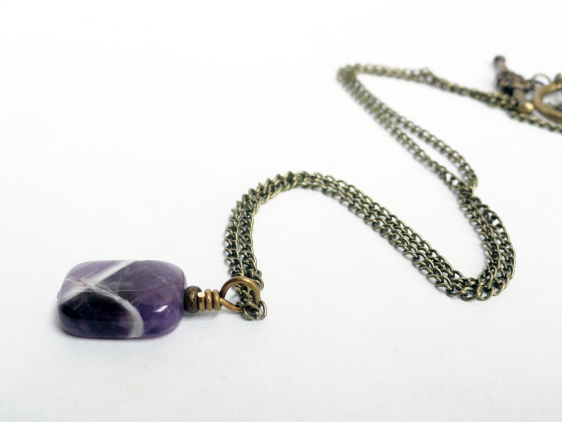 Amethyst Pendant Amethyst Necklace Rectangular Pendant - Etsy India