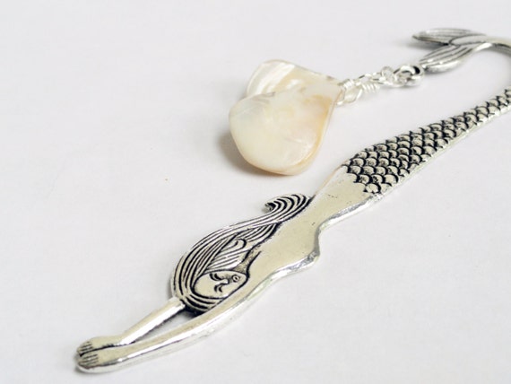 Mermaid bookmark - mermaid - pearl bookmark - beaded bookmark - shell bookmark - mother of pearl - cream tones bookmark