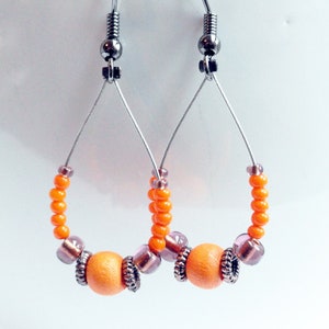 Gypsy earrings wooden earrings orange earrings beaded earrings wood bead earrings brown earrings dangle earrings image 4