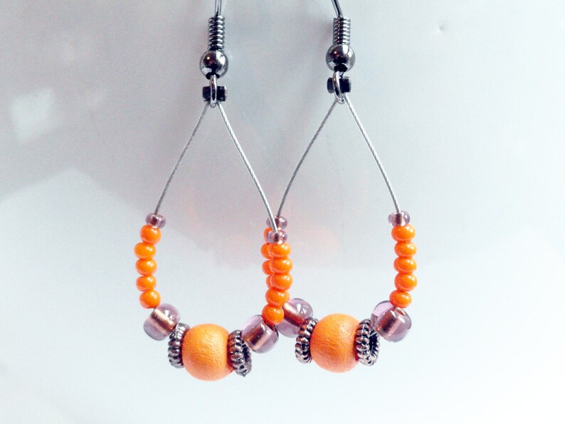 Gypsy earrings wooden earrings orange earrings beaded earrings wood bead earrings brown earrings dangle earrings image 4