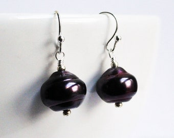 Garnet red earrings - lantern earrings - burgundy earrings - red earrings purple earrings - pearlescent earrings