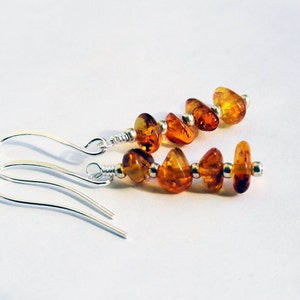 Amber earrings - amber tower earrings - Baltic amber - amber chip earrings - amber stack earrings - orange earrings  - amber dangles