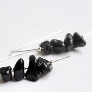 Obsidian earrings sterling silver marquise earrings modern earrings hammered earrings black chip earrings black earrings image 3