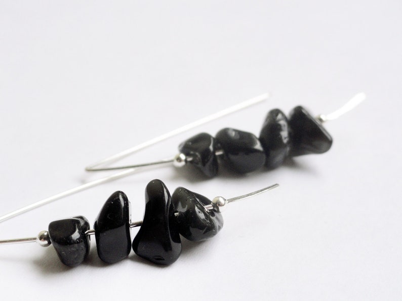 Obsidian earrings sterling silver marquise earrings modern earrings hammered earrings black chip earrings black earrings image 3