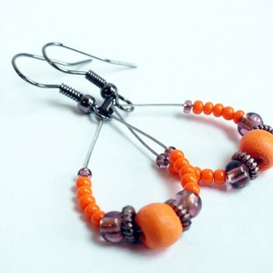 Gypsy earrings wooden earrings orange earrings beaded earrings wood bead earrings brown earrings dangle earrings image 1