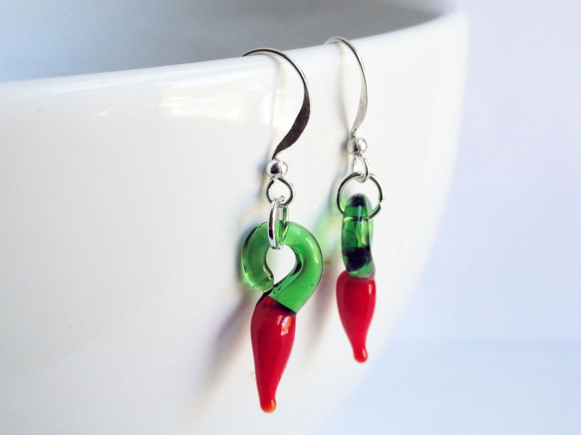 Chili Pepper Earrings Lampwork Glass Red Pepper Earrings Etsy Canada