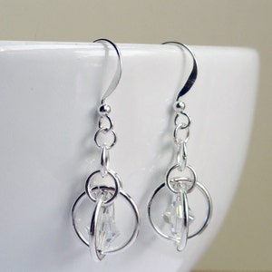 Chainmaille earrings sputnik earrings illusion earrings crystal earrings silver chainmaille saturn ring earrings clear crystal image 2