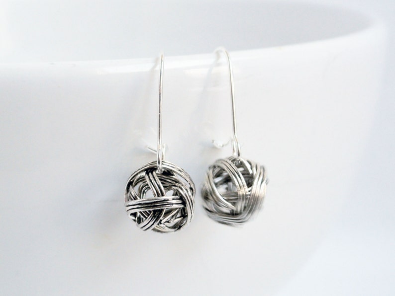 Wire bead earrings ball earrings antique silver wire earrings long wire earrings silver ball bead earrings wire wrapped beads image 5