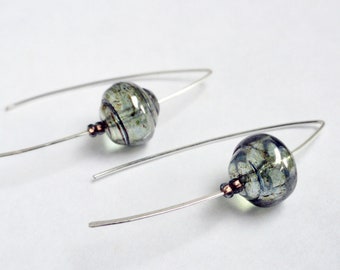 Sterling silver earrings - marquise earrings - hammered ear wires - lantern earrings - venetian earrings - green earrings - lantern earrings