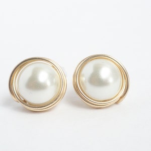 Pearl stud earrings - pearl post earrings - ivory pearl earrings - cream earrings - gold post earrings - gold wire studs - bridal earrings