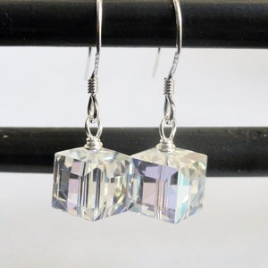 Swarovski earrings sterling silver earrings crystal cube earrings swarovski moonlight 8mm bridal earrings silver cube earrings image 3