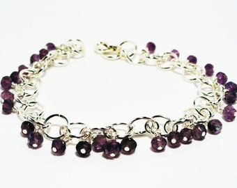 Amethyst bracelet - beaded chainmaille - purple bracelet - chainmaille bracelet - February birthstone - charm bracelet - fringe bracelet