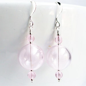 Handblown glass bead earrings baby pink blown glass earrings sterling silver pink earrings pink glass earrings large pink glass bead image 2