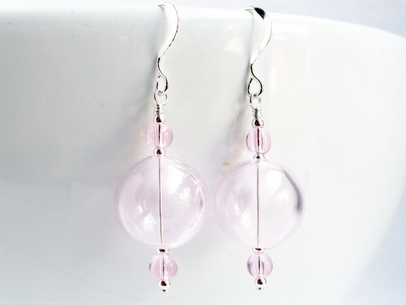 Handblown glass bead earrings baby pink blown glass earrings sterling silver pink earrings pink glass earrings large pink glass bead image 2