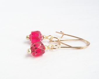 Cherry red earrings - lantern earrings - glass lantern earrings - cathedral earrings - red earrings - red glass earrings - gold and red