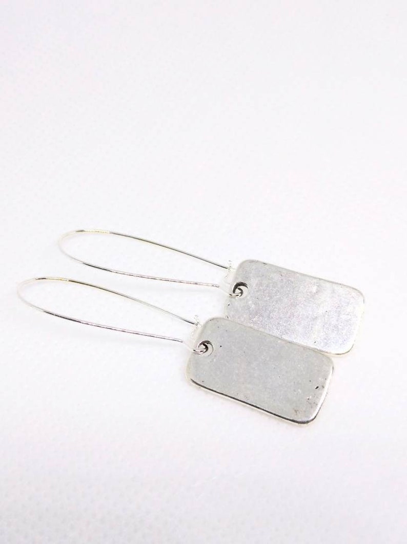 Rectangular earrings antique silver earrings silver oblong earrings rustic earrings earthy earrings minimalist earrings dogtag image 6