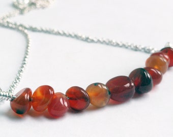 Carnelian necklace - carnelian stone - orange bar necklace - pebble necklace - minimalist necklace - burnt orange stone - orange necklace