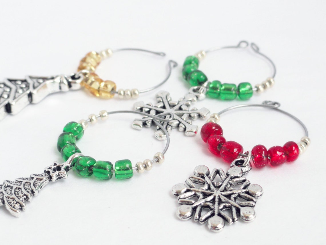 Beaded Wine Charms Christmas Wine Charms Snowflake Charms Etsy