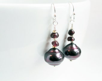 Garnet red earrings - lantern earrings - burgundy earrings - red earrings purple earrings - pearlescent earrings  garnet stack - garnet chip