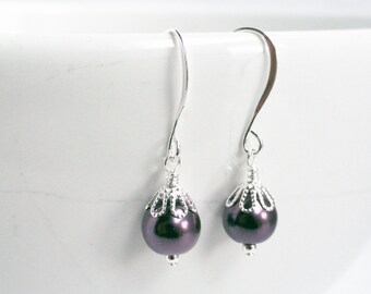 Royal purple earrings - purple pearl earrings - snowflake earrings - christmas earrings - pearl snowflakes - velvet pearl earrings - lush