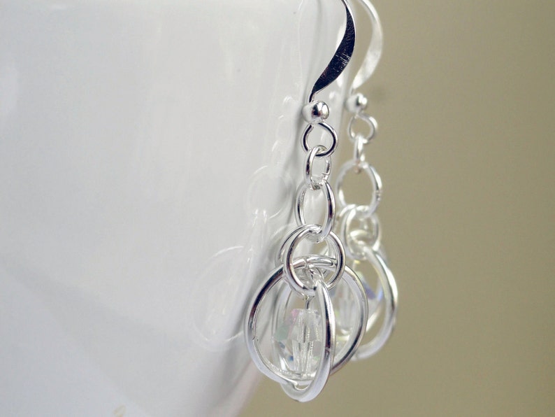 Chainmaille earrings sputnik earrings illusion earrings crystal earrings silver chainmaille saturn ring earrings clear crystal image 5