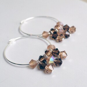 Mocha Earrings Brown Hoop Earrings Amber Hoop Earrings Crystal Hoops ...