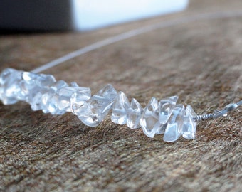 Rock quartz necklace - crystal quartz chip necklace - clear bar necklace - ice necklace - crystal quartz chips - clear gemstone necklace