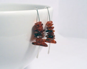 Amber earrings - marquise earrings - sterling silver - hammered earrings - amber stack earrings - amber chip earrings - orange earrings