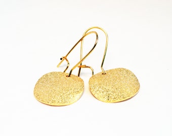 Gold coin earrings - stardust earrings - gold disc earrings - glitter earrings - coin earrings - brushed gold earrings - gold stardust