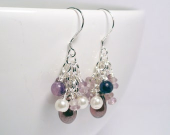 Chainmaille earrings - amethyst chainmaille - amethyst cluster earrings - sterling silver - beaded chainmaille - purple chainmaille