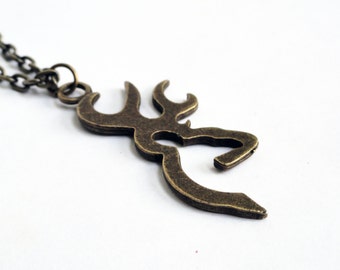 Deer cut out pendant - deer necklace - deer pendant - bronze pendant - brass necklace - antique brass chain - deer head pendant