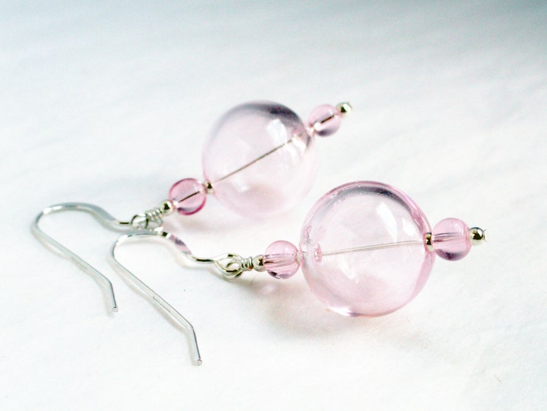 Handblown glass bead earrings baby pink blown glass earrings sterling silver pink earrings pink glass earrings large pink glass bead image 1