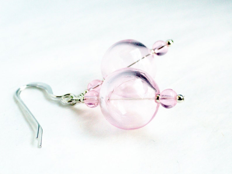 Handblown glass bead earrings baby pink blown glass earrings sterling silver pink earrings pink glass earrings large pink glass bead image 5