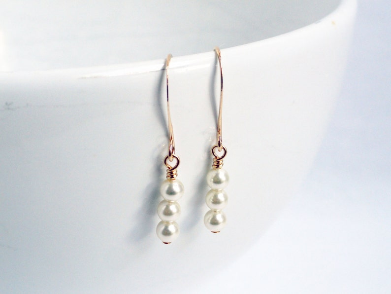 Cream pearl earrings wedding jewelry bridesmaid earrings swarovski pearl earrings gold and cream earrings bridesmaid favors image 5