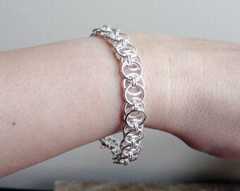 Helm bracelet - silver chainmaille - flower bracelet - medieval bracelet - chainmail bracelet - silver link bracelet - fairytale jewelry