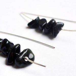Obsidian earrings sterling silver marquise earrings modern earrings hammered earrings black chip earrings black earrings image 1